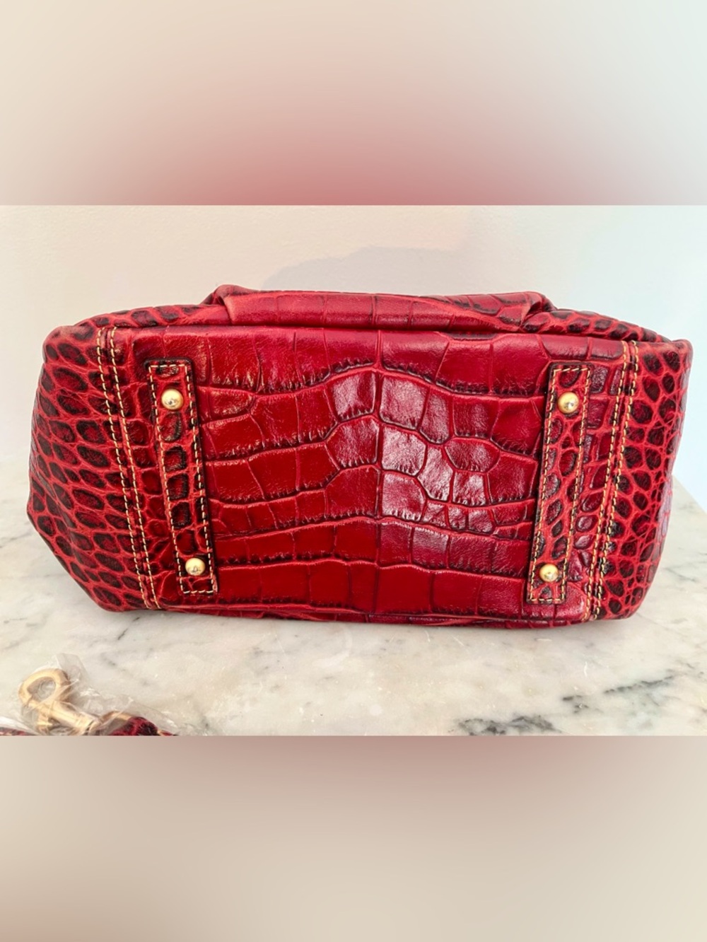 Dooney & Bourke Red Croc-Embossed Satchel with Gold Hardware - Picture 4 of 14